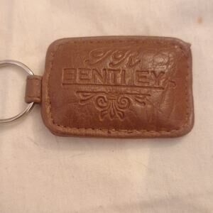 Vintage TR Bentley Leather Keychain Puffy Brown Stitched Keyring Fob